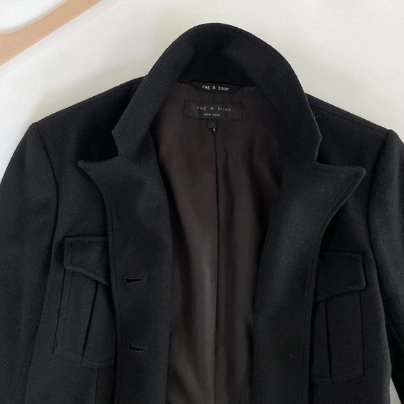 RAG & BONE Contrast Collar Wool Military Jacket in Black (Size 2) - Picture 7 of 11